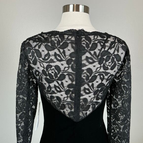 Eliza J Velvet and Lace Midi Sheath Cocktail Dress Size 6 Black 3/4 Long Sleeve - Picture 8 of 13